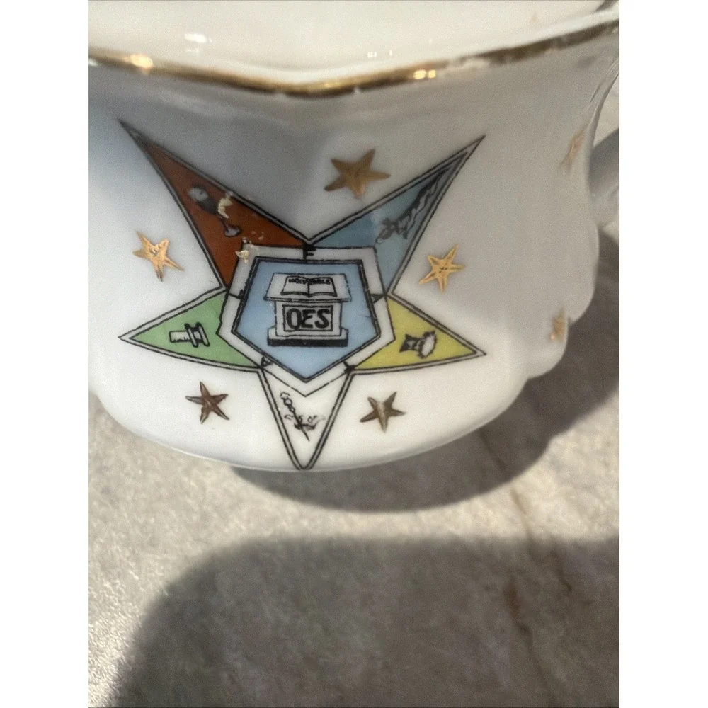 Vtg  Lefton Order of the Eastern Star 1950s Porcelain Sugar Bowl Gold‎ Trim